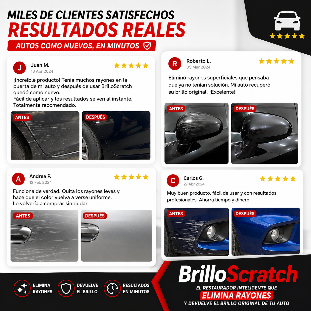 BrilloScratch – Elimina Rayones, Restaura el Color y Sorpréndete con el Resultado (2x1 Oferta)