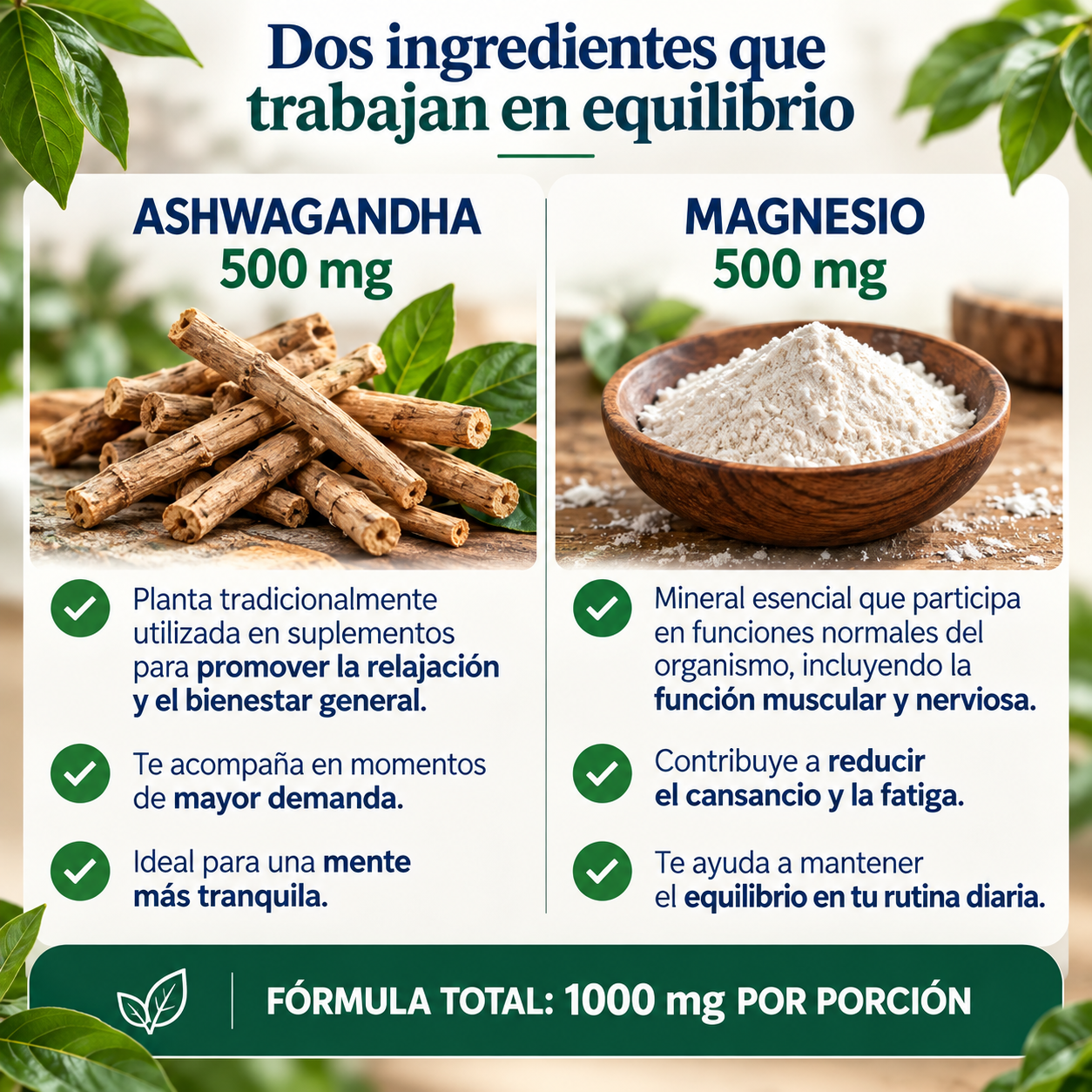 Ashwagandha + Magnesio 1000 mg -  Calma, foco y equilibrio para acompañar tu rutina