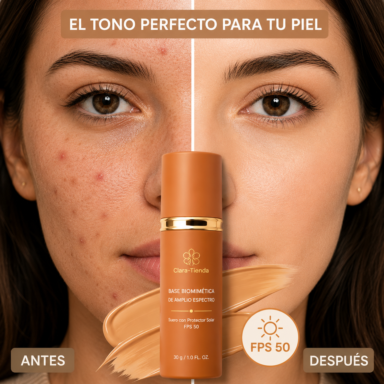 Base Facial 3 en 1 FPS 50 – Maquillaje, Tratamiento y Protección Solar