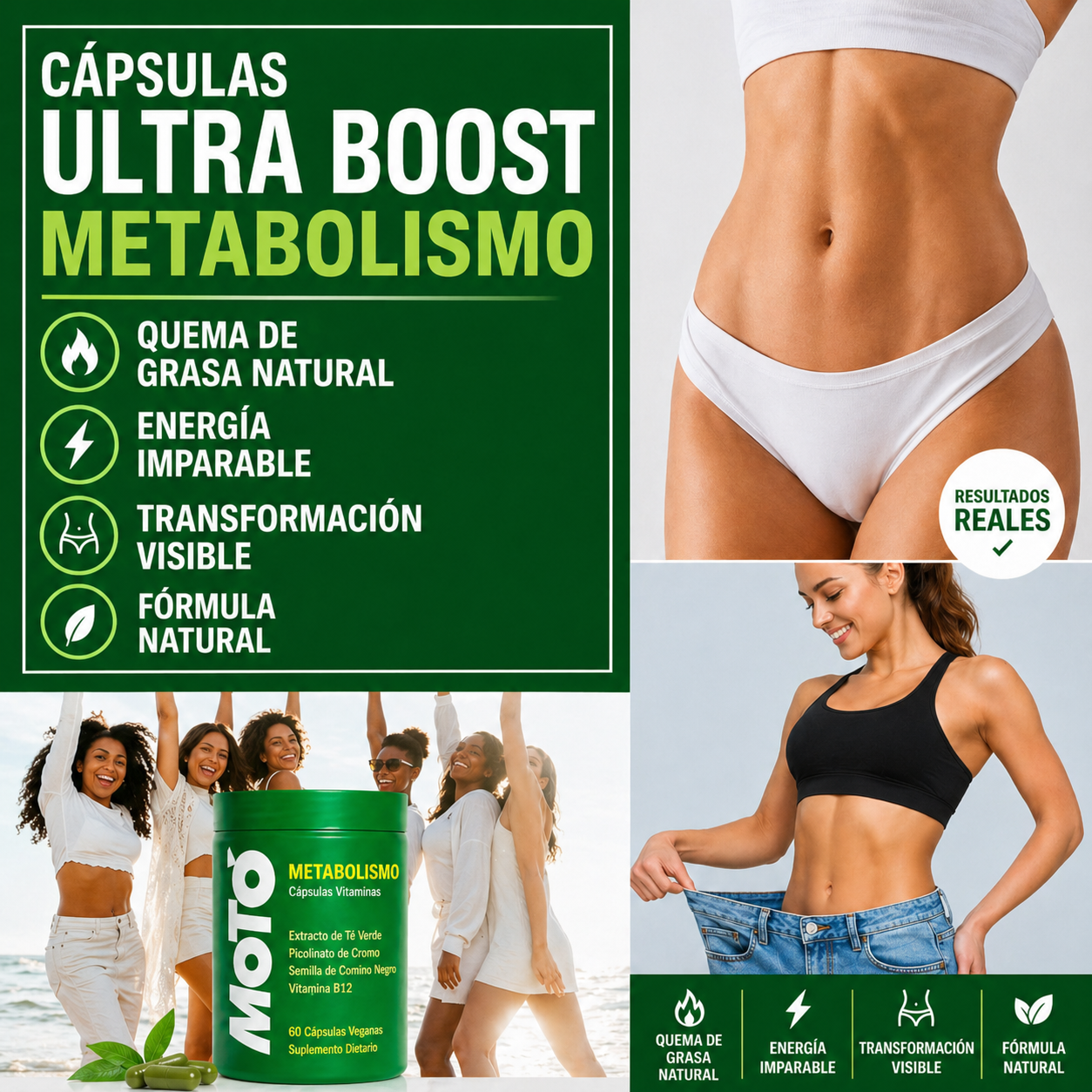 Cápsulas Ultra Boost Metabolismo: quema de grasa natural, energía imparable y transformación visible