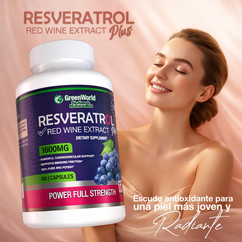 Resveratrol Plus 1600mg - Antioxidante Natural para Rejuvenecer Células y Proteger el Corazón
