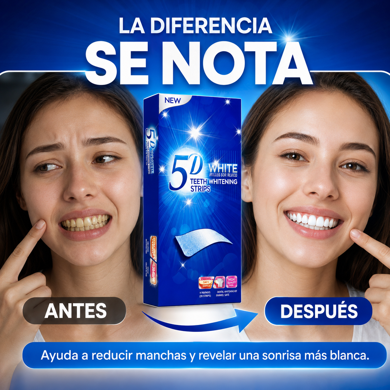 5D White Pro™ Whitening Strips - Mostrá una sonrisa más blanca. Ganá confianza cada día.