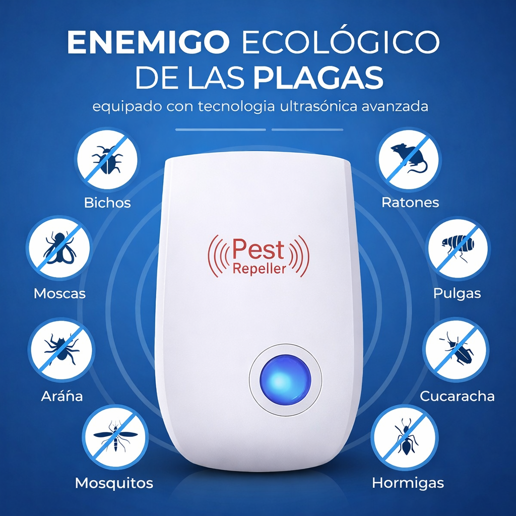 Repelente Ultrasónico Pest Reject 200m² – Seguro para Mascotas y Niños