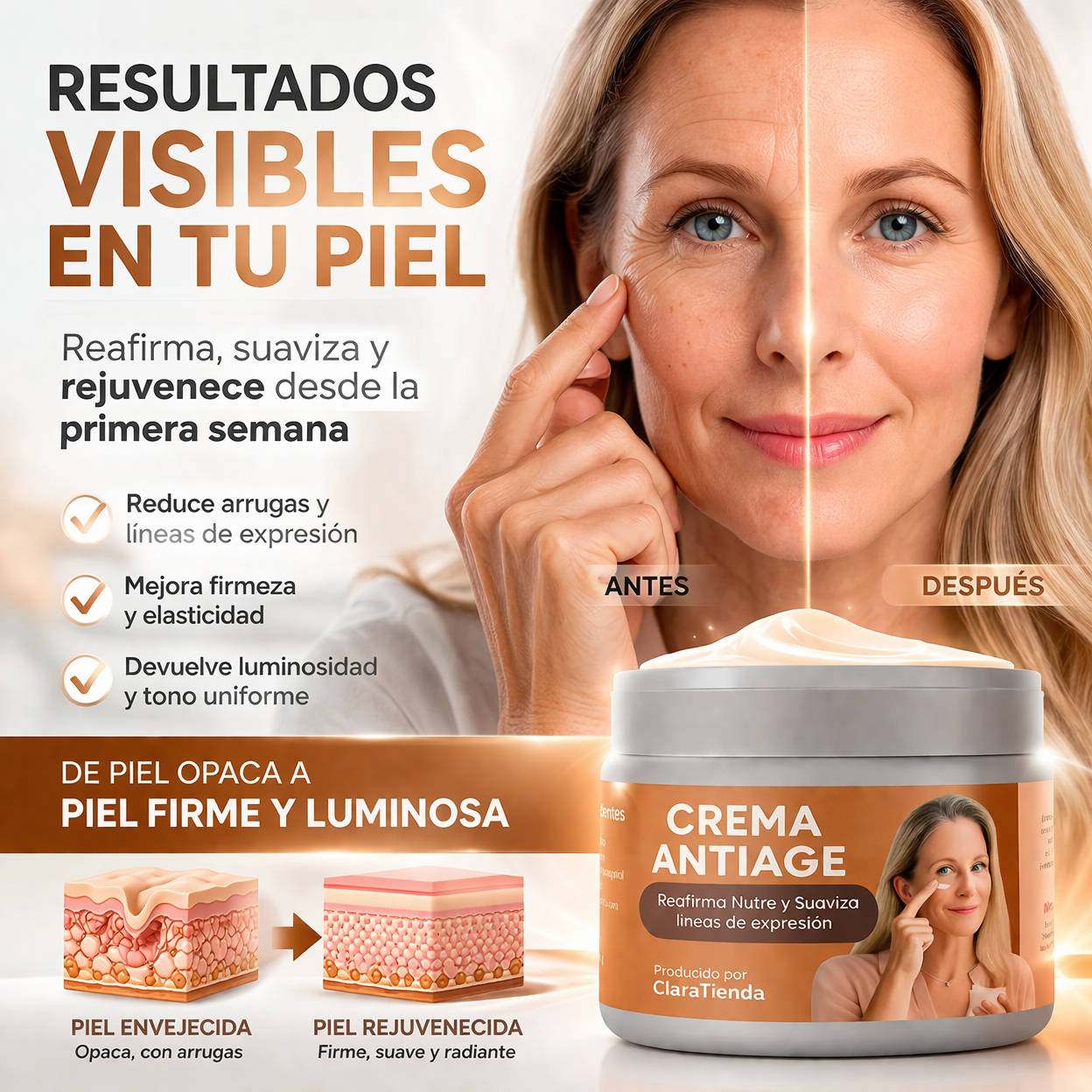 Crema Antiage Reafirmante : Reafirma, nutre y suaviza líneas de expresión