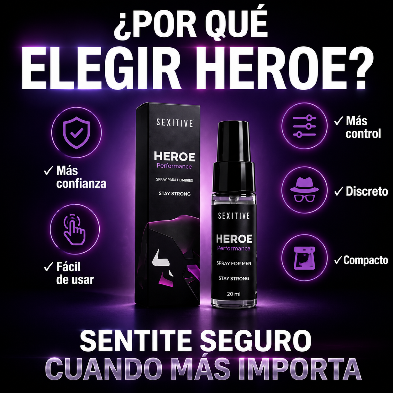 HEROE Performance Spray para Hombres - Sentite Más Seguro Cuando Más Importa