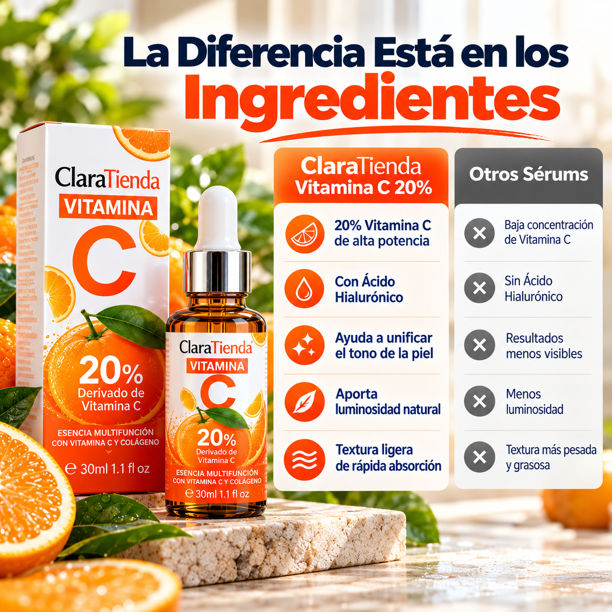 SÉRUM FACIAL DE VITAMINA C - Ayuda a Reducir la Apariencia de Manchas