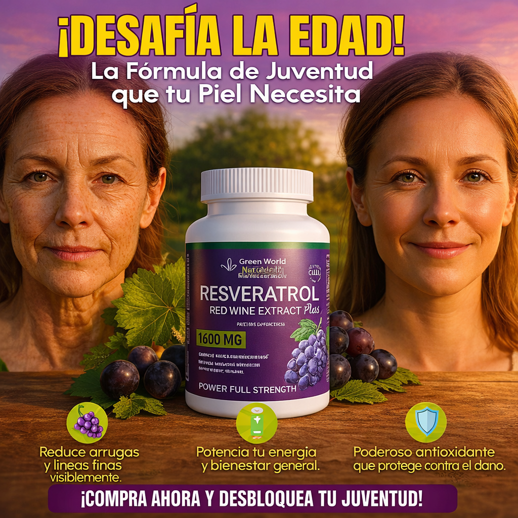 Resveratrol Plus 1600mg - Antioxidante Natural para Rejuvenecer Células y Proteger el Corazón