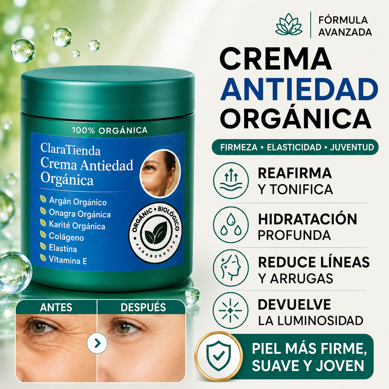 Crema reafirmante antiedad - piel de aspecto más joven desde las primeras aplicaciones.