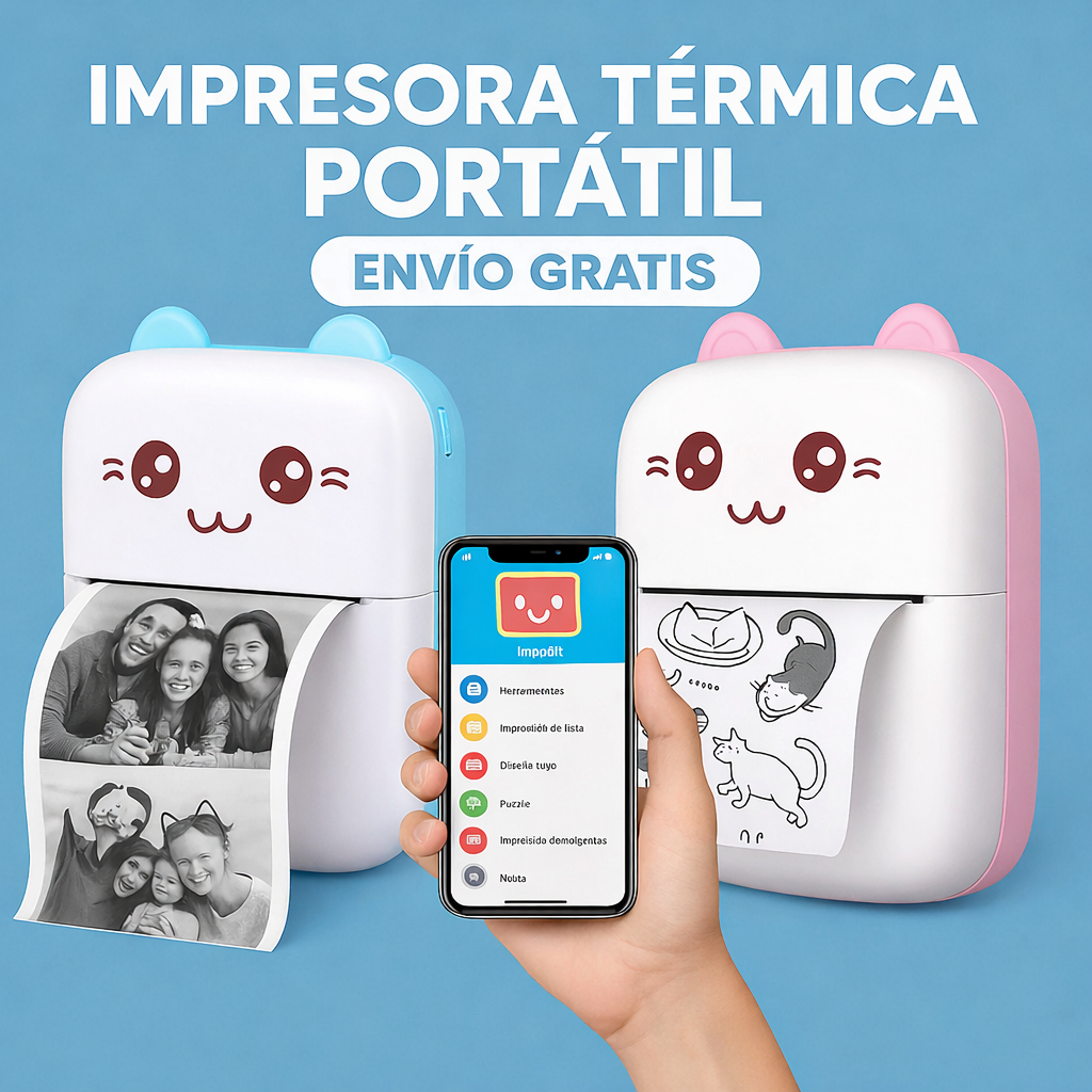 Mini impresora térmica portátil recargable (sin tinta) + ENVÍO GRATIS