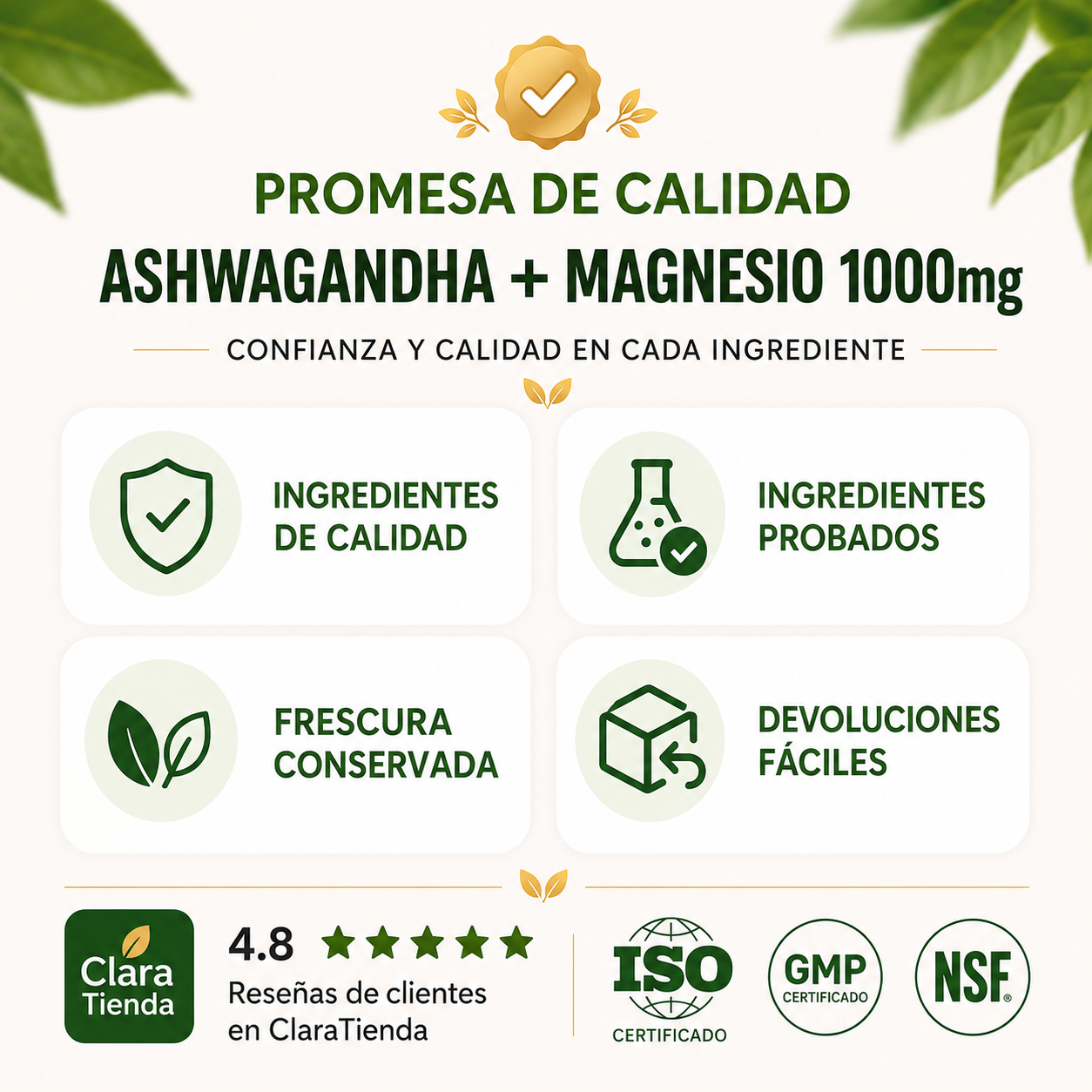 Ashwagandha + Magnesio 1000 mg – Reduce el estrés, mejora la concentración