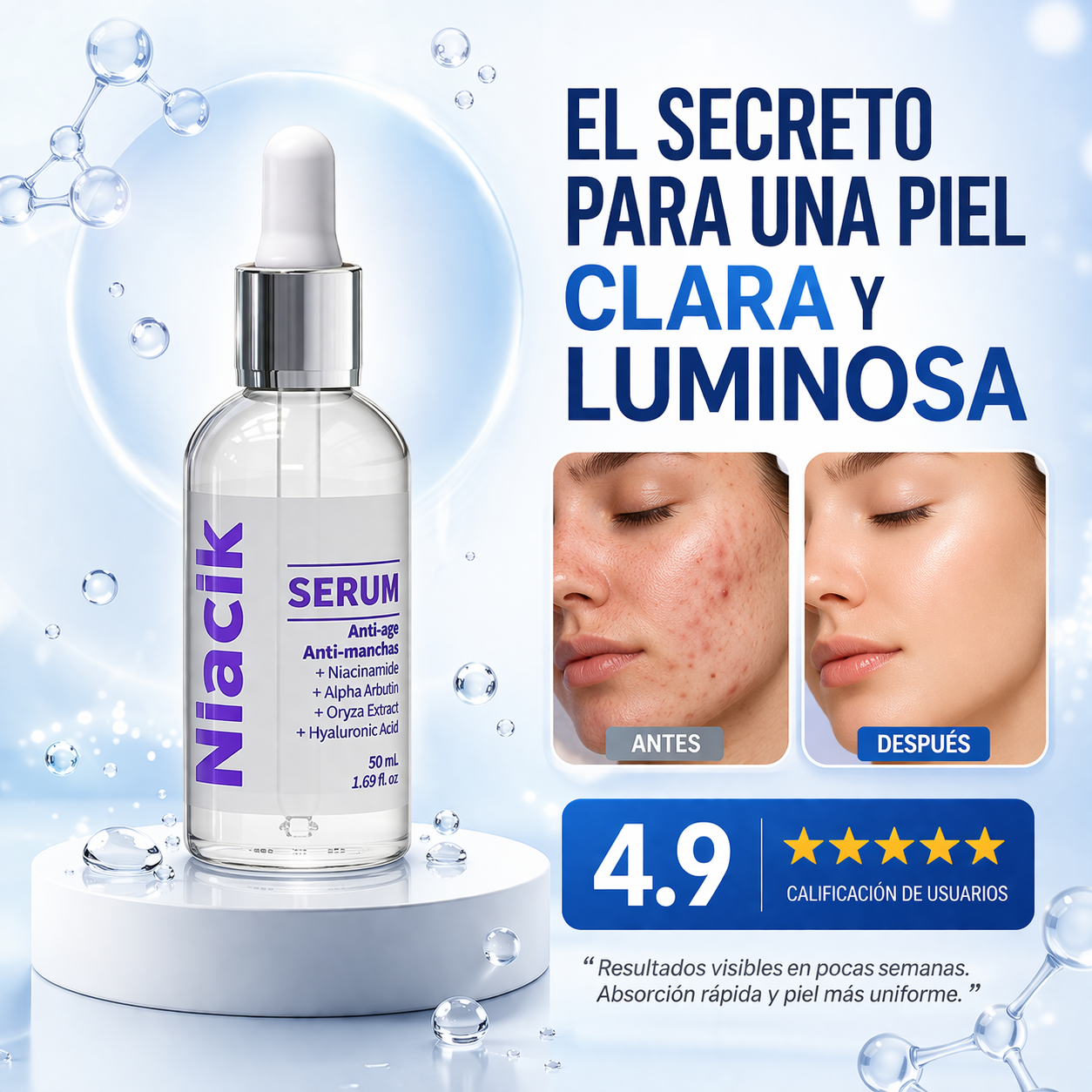 Niacik Serum – Piel Clara, Hidratada y Sin Imperfecciones en Días