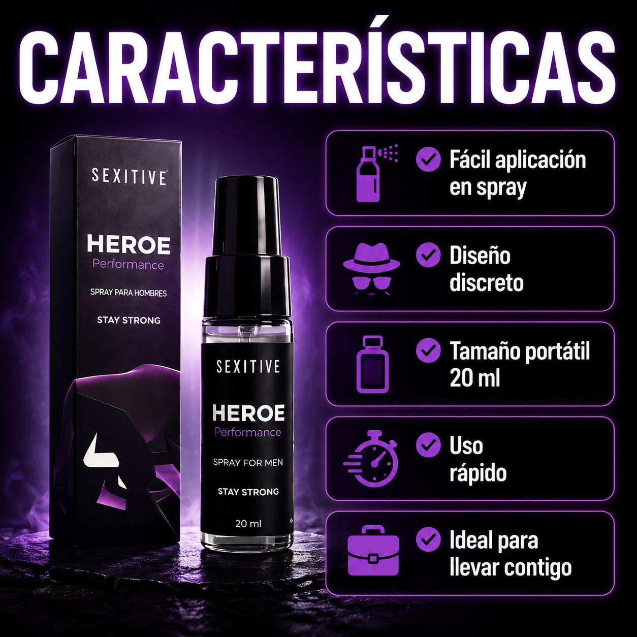 HEROE Performance Spray para Hombres - Sentite Más Seguro Cuando Más Importa