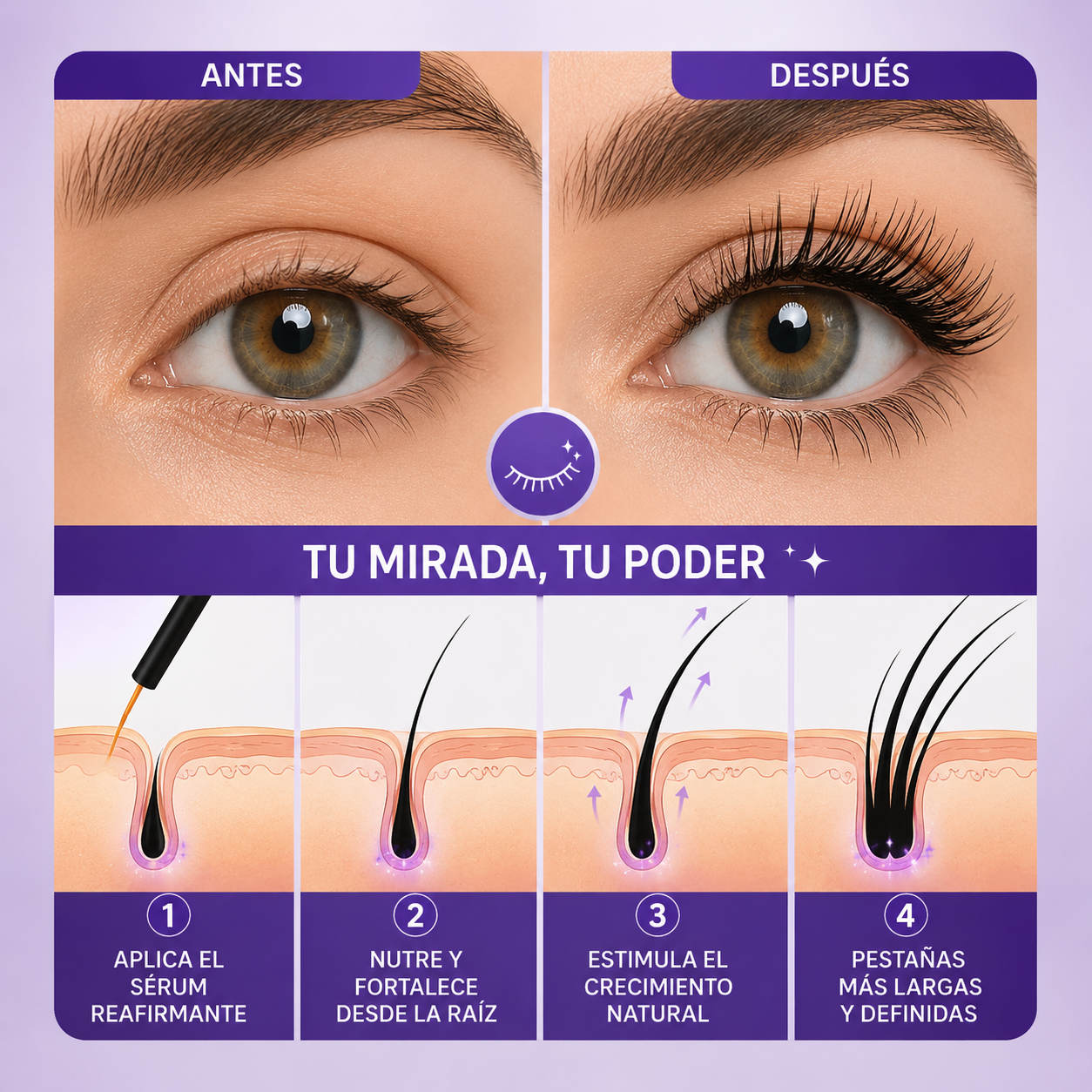 Sérum Reafirmante de Pestañas — Realza Tu Mirada con Pestañas Más Largas y Definidas