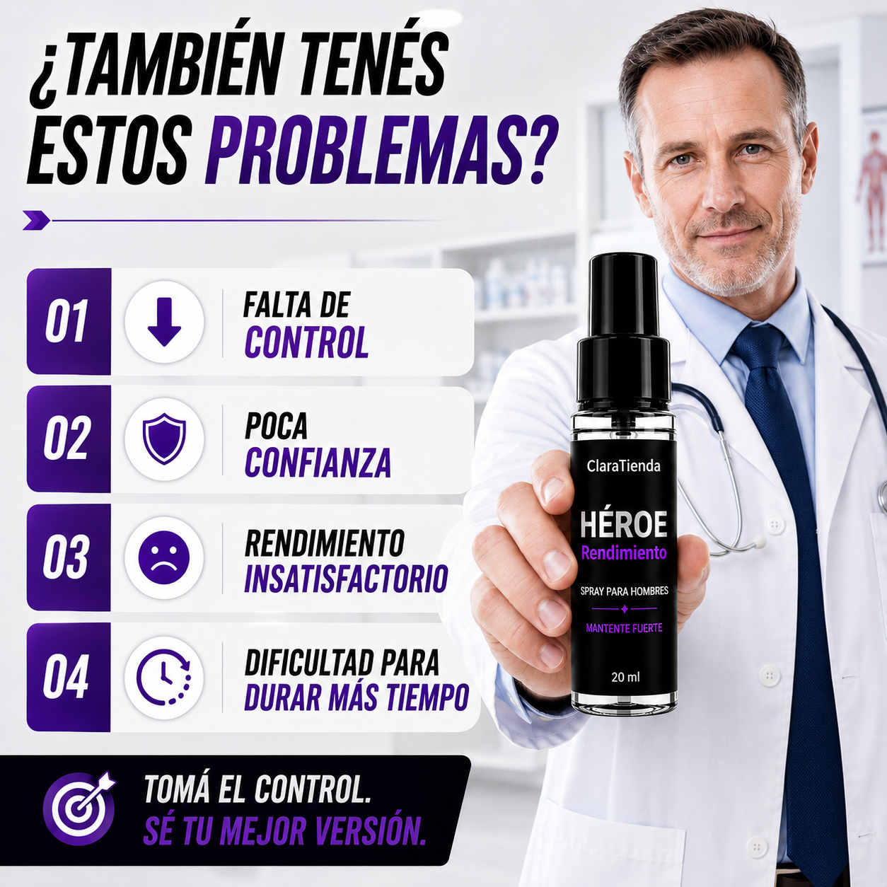 Spray de Rendimiento HÉROE - Recupera el Control. Despierta tu Confianza.