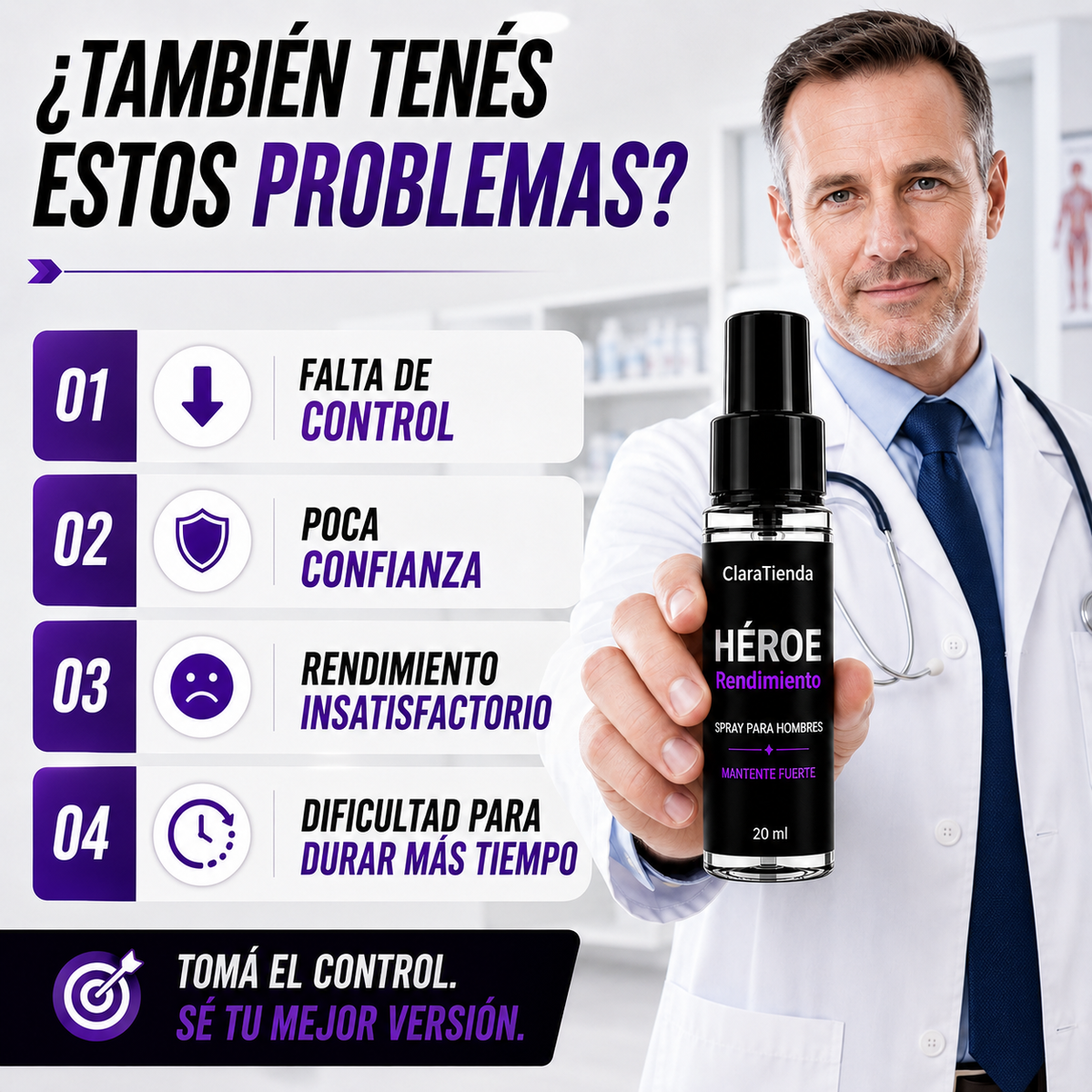 Spray de Rendimiento HÉROE - Recupera el Control. Despierta tu Confianza.