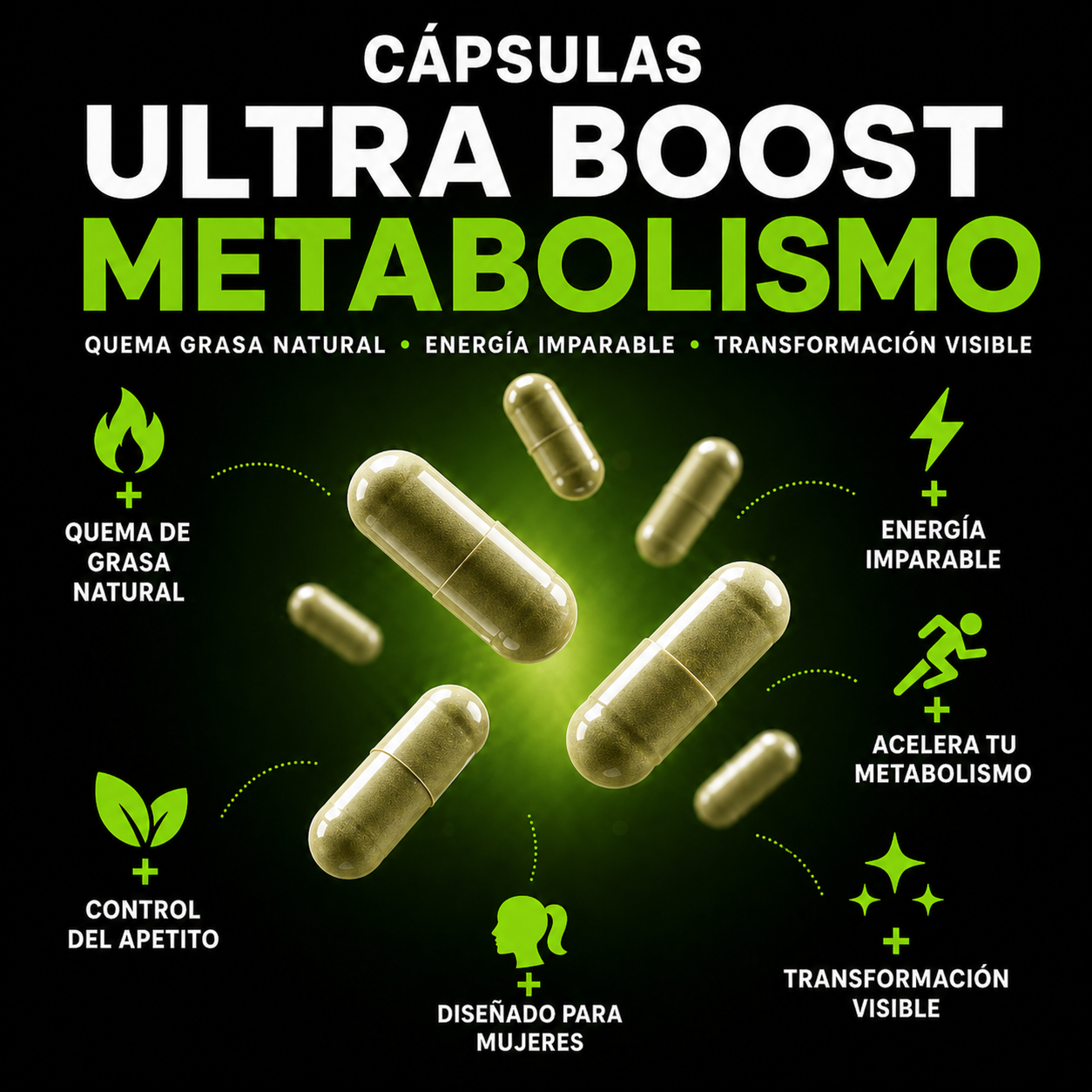 Cápsulas Ultra Boost Metabolismo: quema de grasa natural, energía imparable y transformación visible
