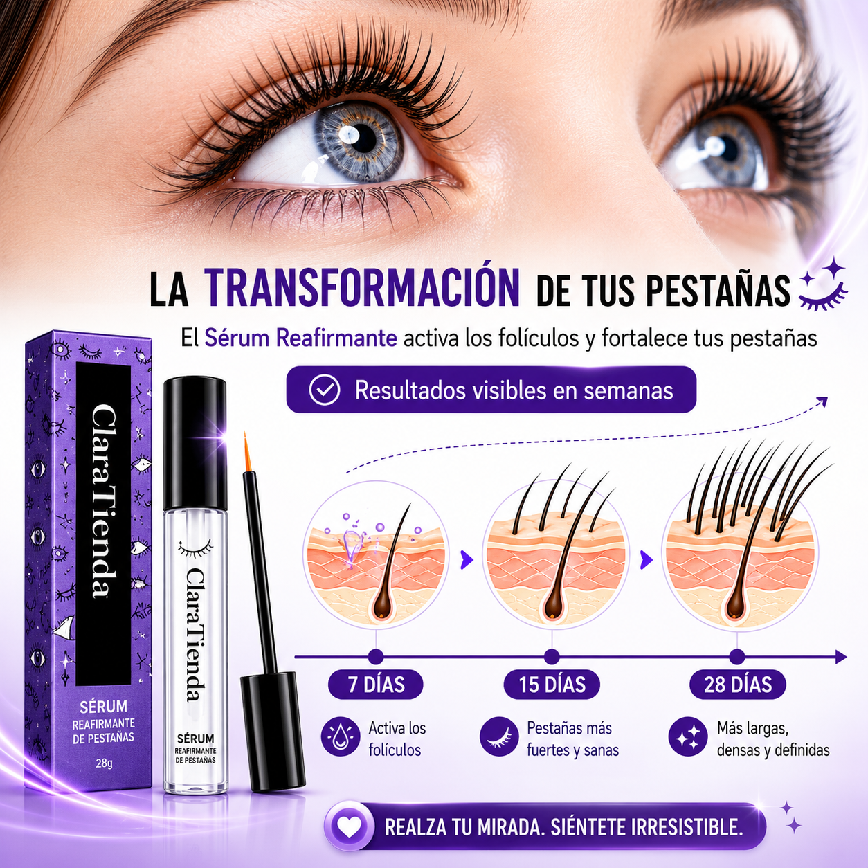 Sérum Reafirmante de Pestañas — Realza Tu Mirada con Pestañas Más Largas y Definidas