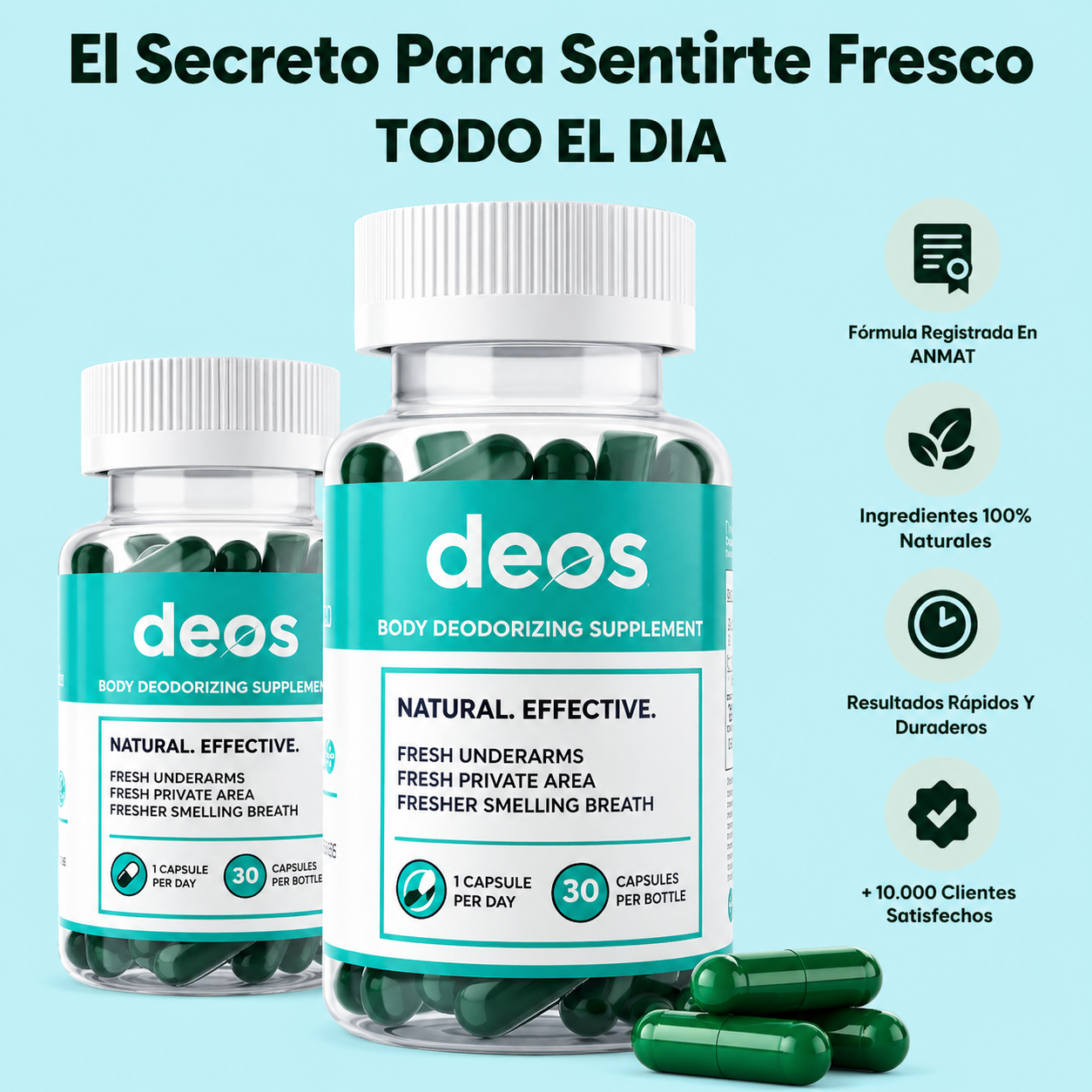 DEOS  Suplemento Desodorizante Corporal - La solución al mal olor corporal.