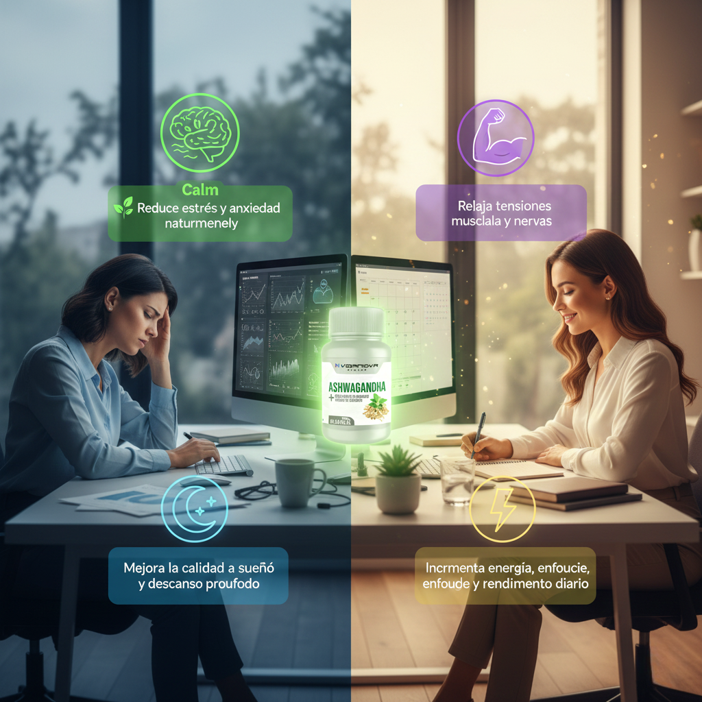 Ashwagandha + Magnesio - Calma tu mente. Fortalece tu cuerpo. Restaura tu equilibrio natural.