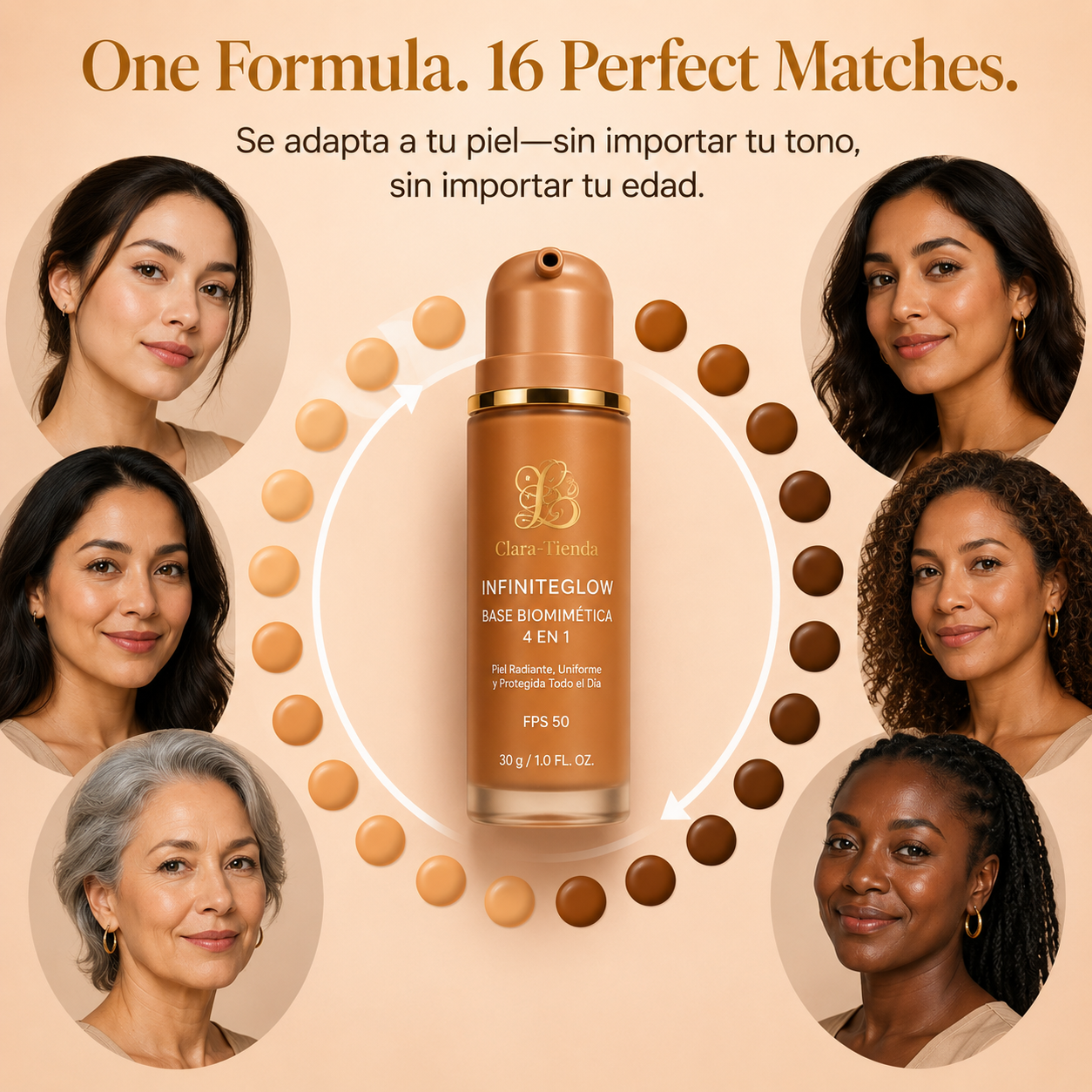 InfiniteGlow Base Biomimética 4 en 1 – Piel Radiante, Uniforme y Protegida Todo el Día