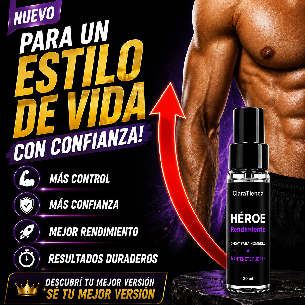 Spray de Rendimiento HÉROE - Recupera el Control. Despierta tu Confianza.