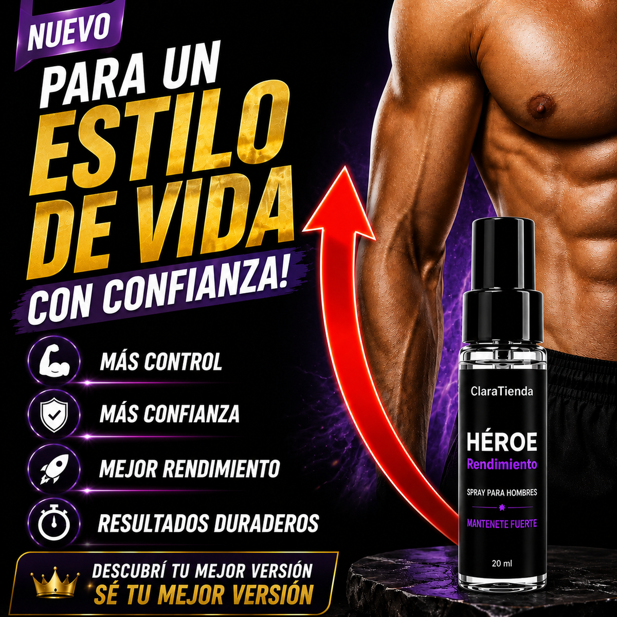 Spray de Rendimiento HÉROE - Recupera el Control. Despierta tu Confianza.