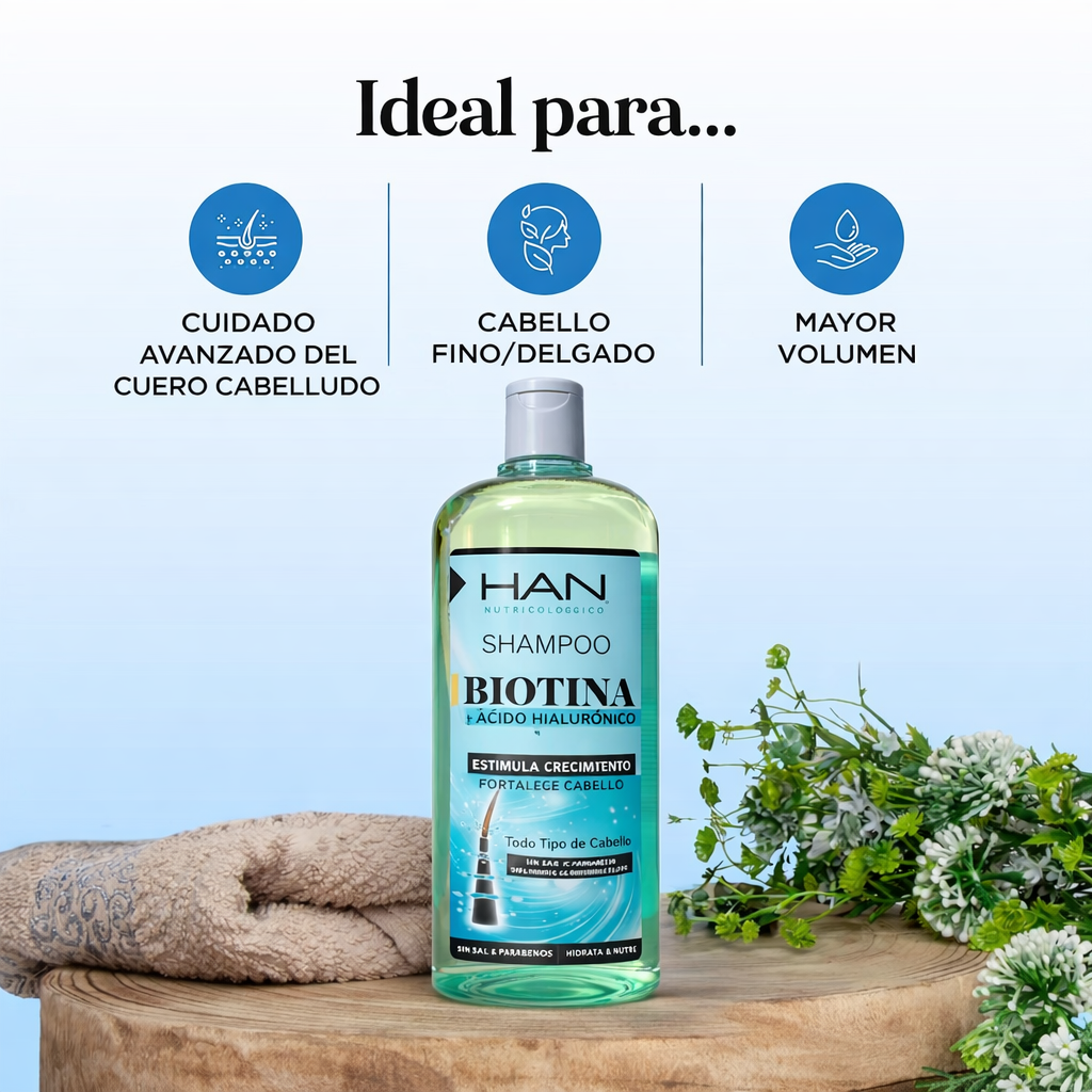 Shampoo con Biotina – Cabello más fuerte, menos quiebre, brillo saludable