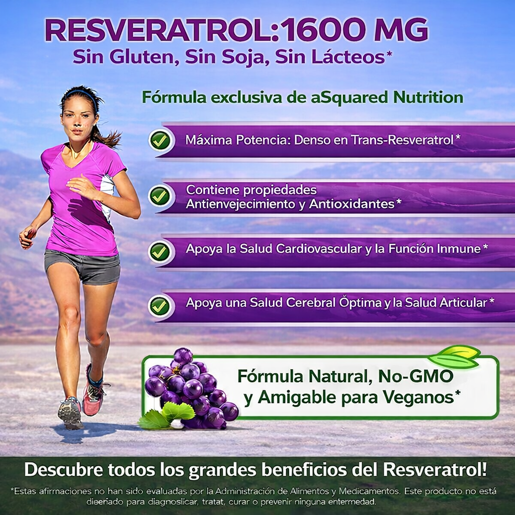Resveratrol Plus 1600mg - Antioxidante Natural para Rejuvenecer Células y Proteger el Corazón