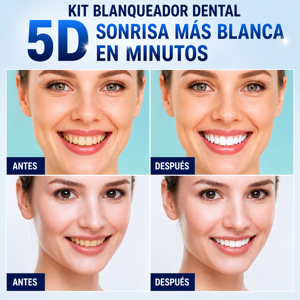 Kit Blanqueador Dental 5D – Sonrisa Instantáneamente Más Brillante, Eliminación de Manchas y Fórmula Sin Sensibilidad
