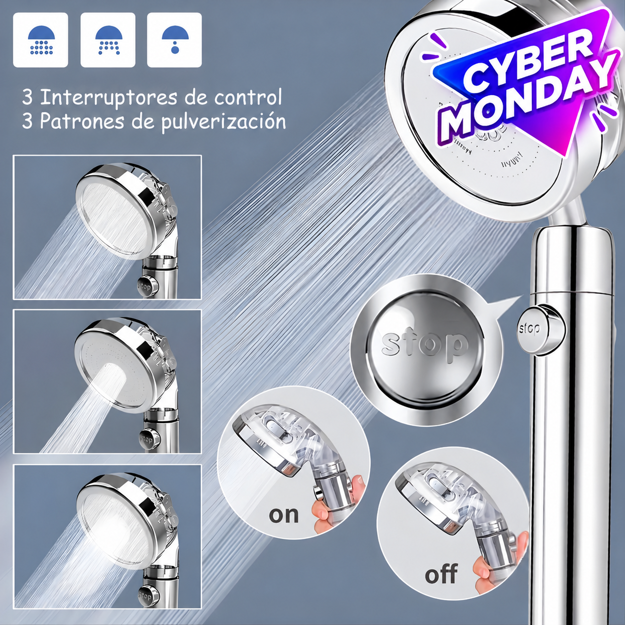 Ducha Turbo: Cabezal de ducha de lujo de alta presión que ahorra agua-1