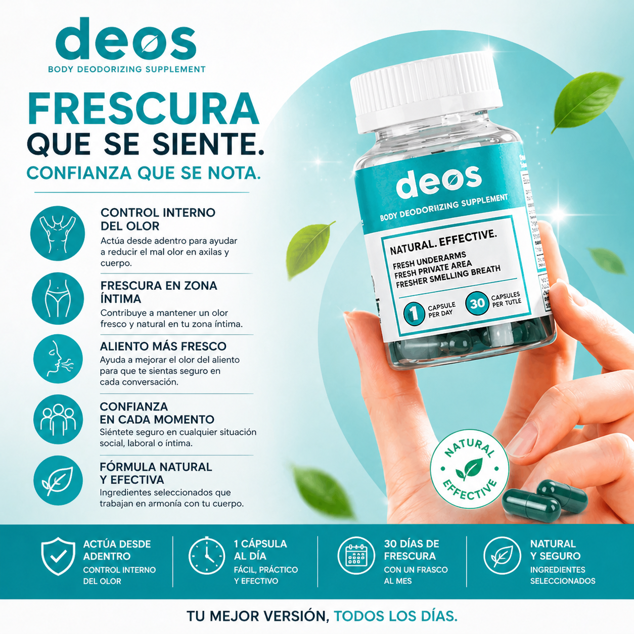 DEOS  Suplemento Desodorizante Corporal - La solución al mal olor corporal.