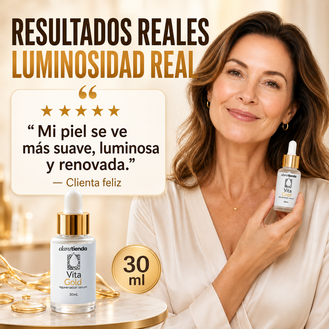 Vita Gold Sérum Rejuvenecedor Facial - Luminosidad, hidratación y suavidad en cada gota.