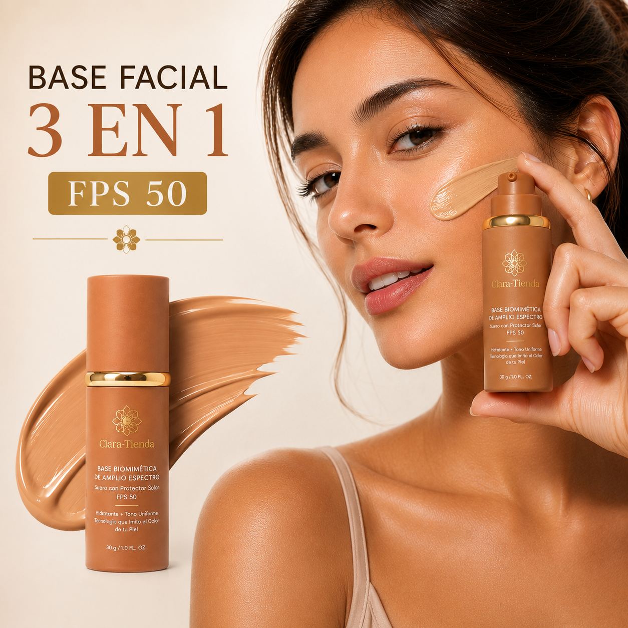 Base Facial 3 en 1 FPS 50 – Maquillaje, Tratamiento y Protección Solar