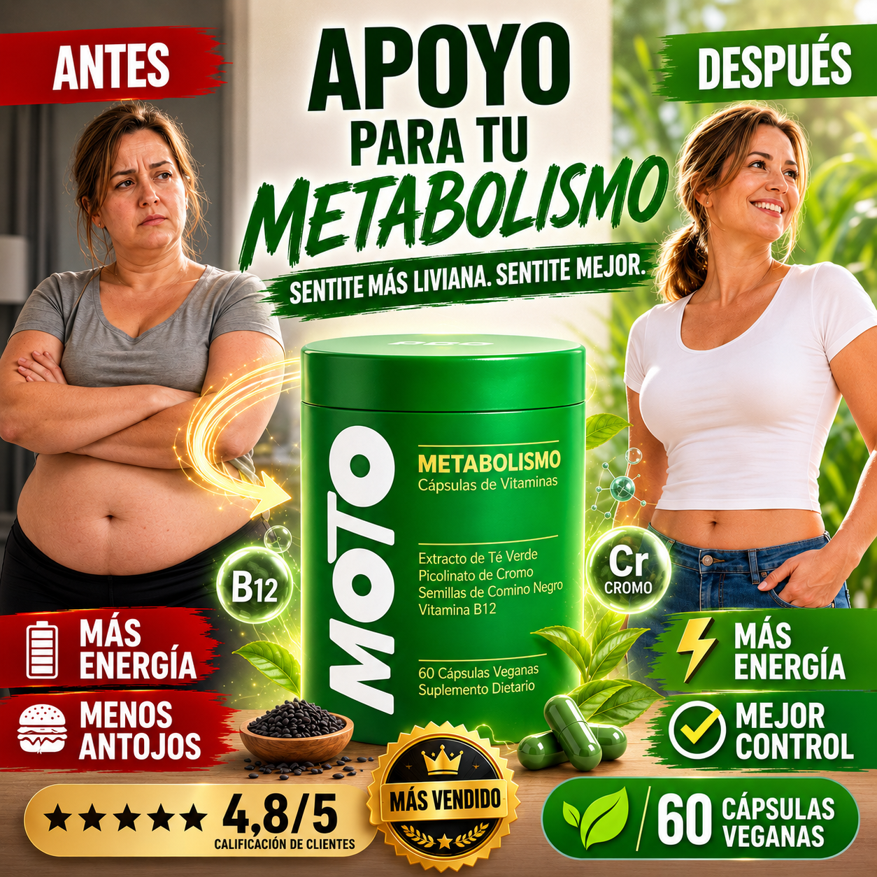 CÁPSULAS MOTO™ METABOLISMO Activá Tu Metabolismo - Controlá Los Antojos. Más Energía Cada Día.