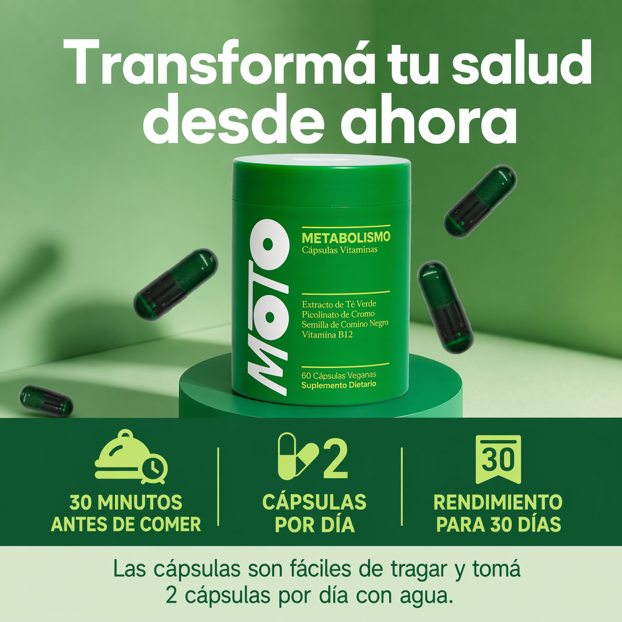 Moto Cápsulas para el metabolismo - Reiniciá tu cuerpo. ver resultados en 7 días
