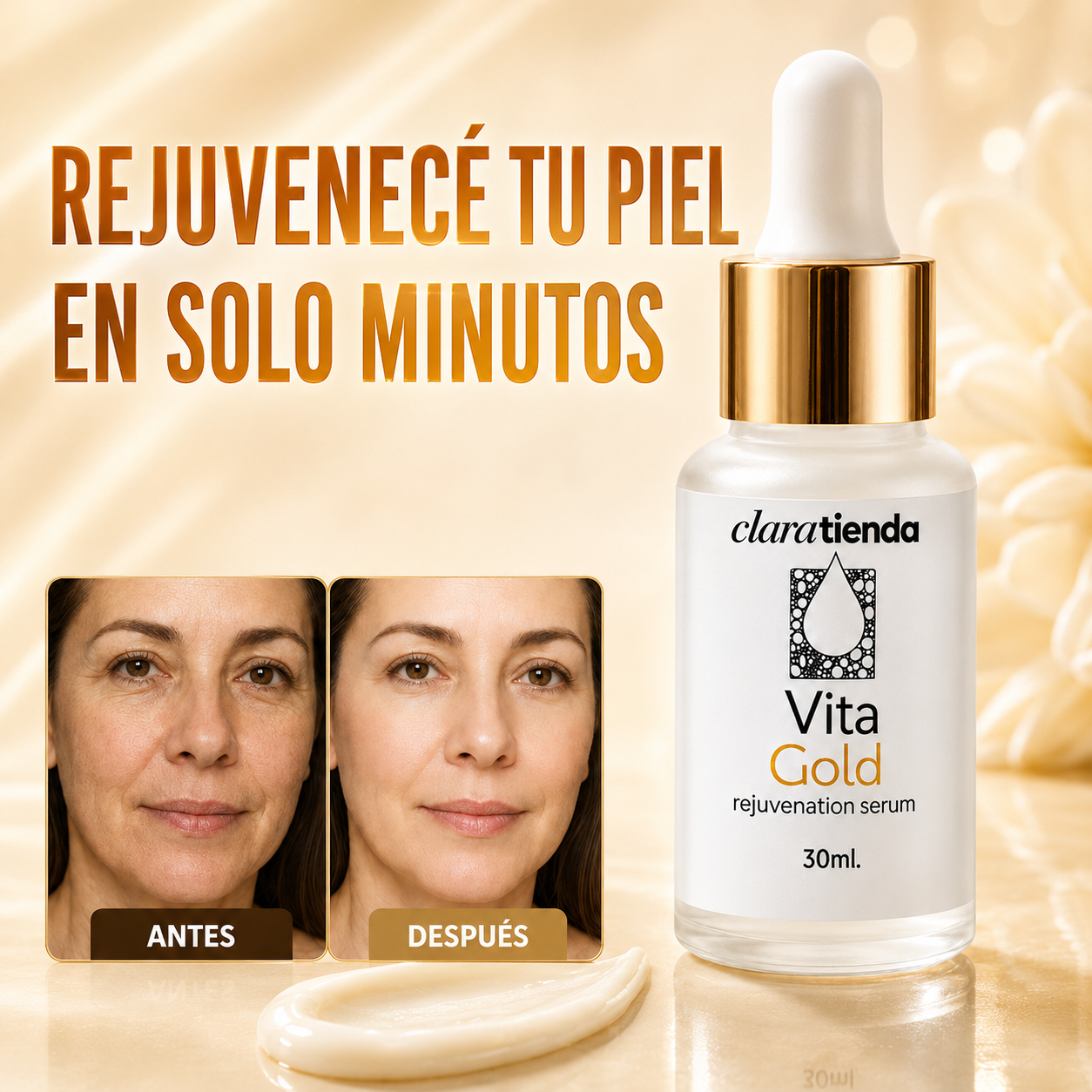 Vita Gold Sérum Rejuvenecedor Facial - Luminosidad, hidratación y suavidad en cada gota.