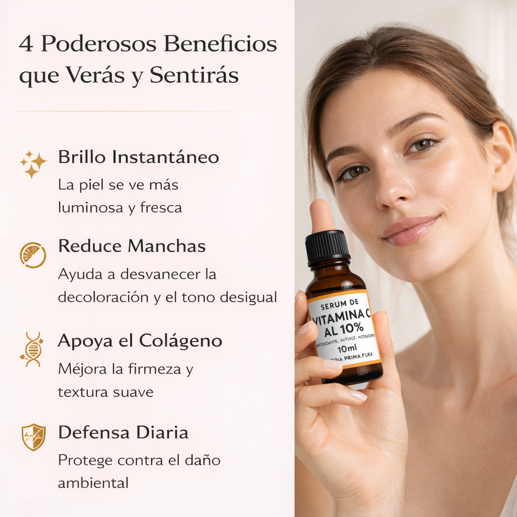 SUERO DE VITAMINA C PURA - Brillo visible. Resultados reales. Piel segura.