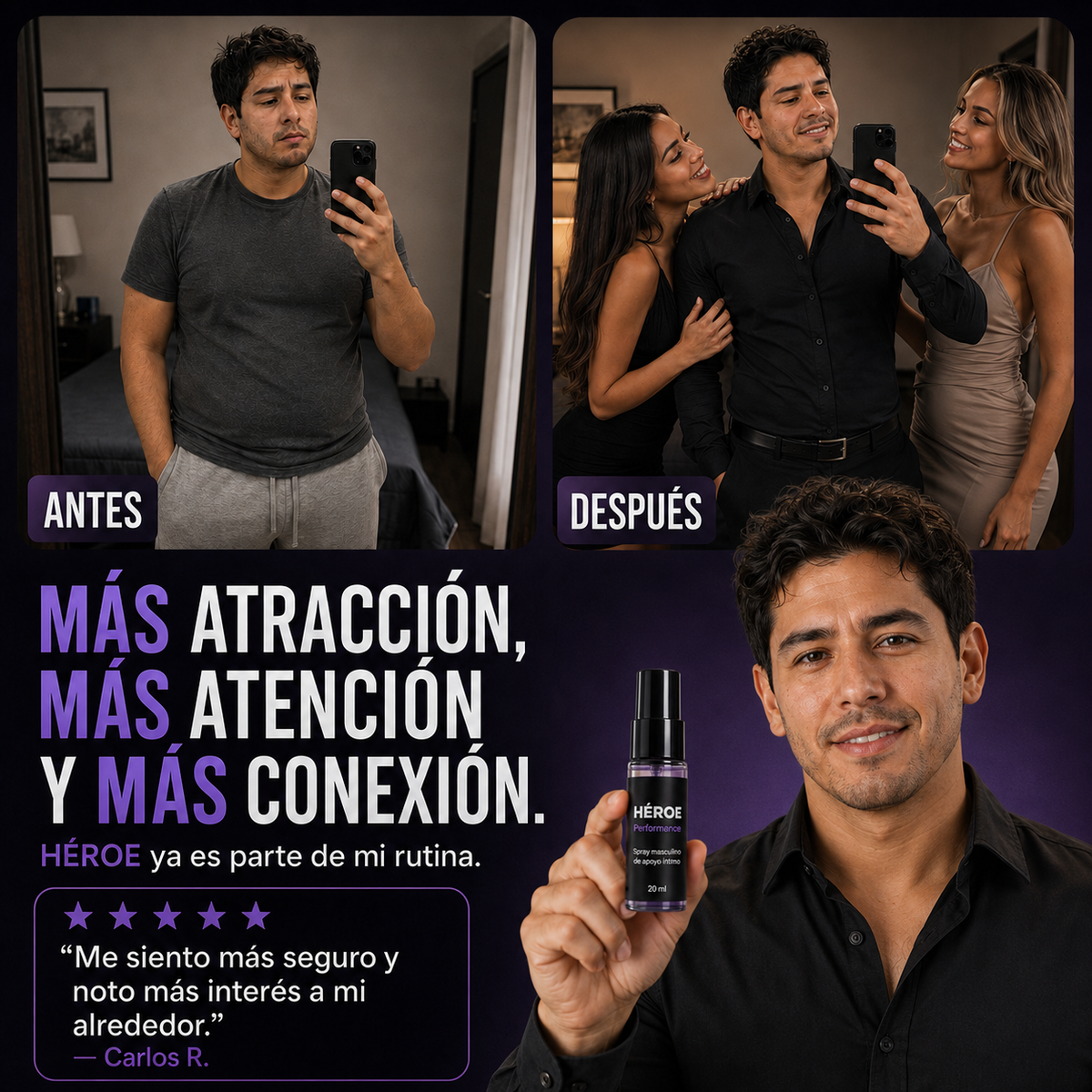 HÉROE Performance – Spray Masculino de Apoyo Íntimo