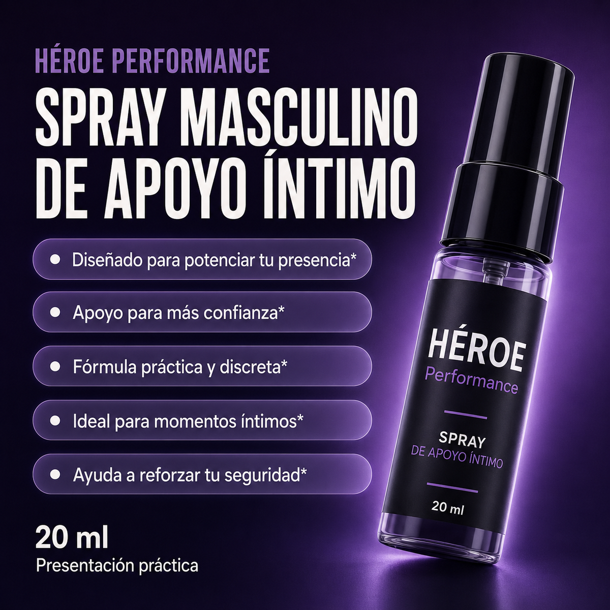 HÉROE Performance – Spray Masculino de Apoyo Íntimo