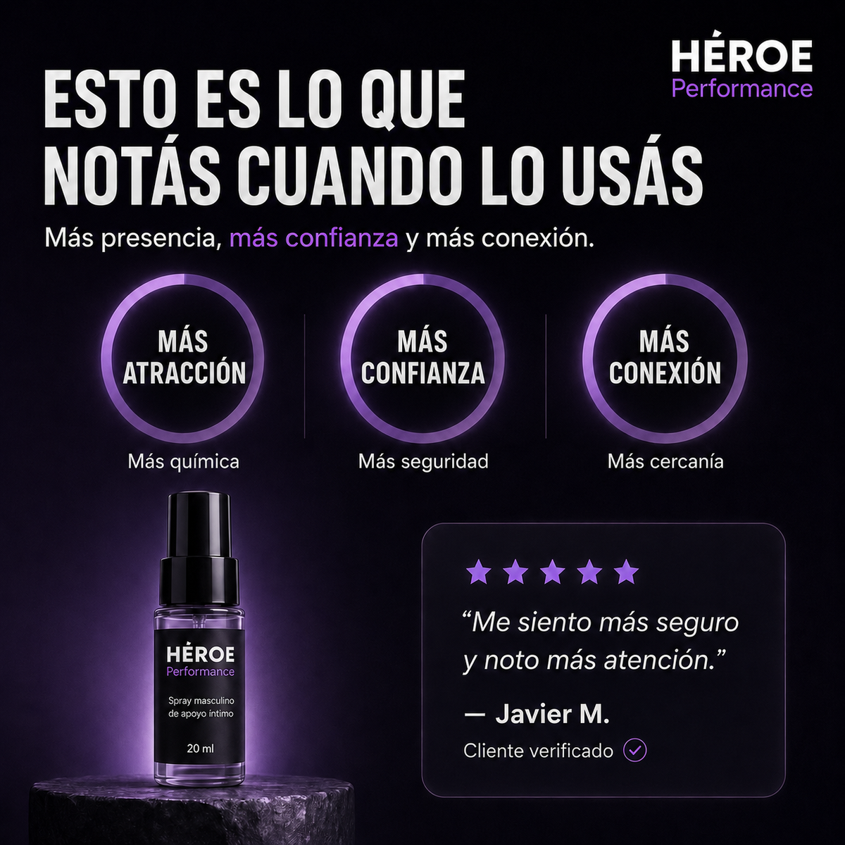 HÉROE Performance – Spray Masculino de Apoyo Íntimo