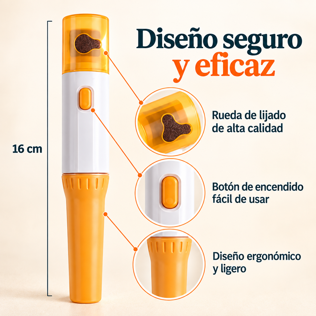 Detalles del diseño blanco y naranja de PetPedicure