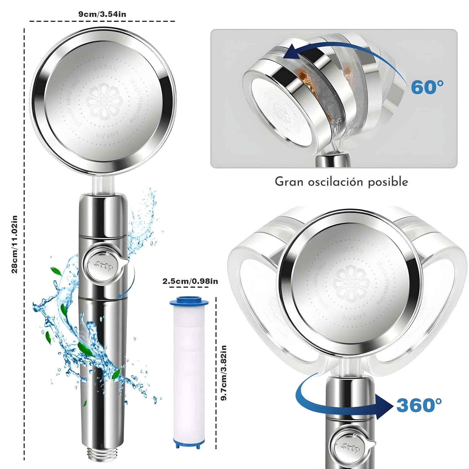 Ducha Turbo: Cabezal de ducha de lujo de alta presión que ahorra agua