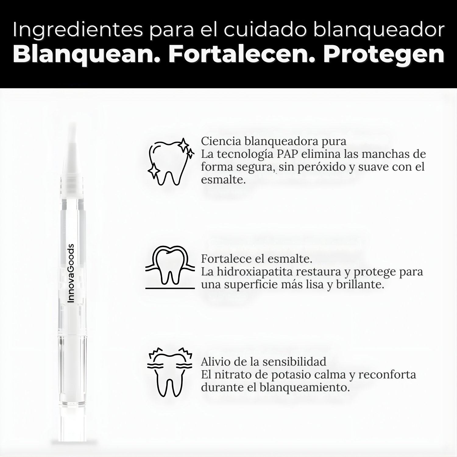 Lápiz blanqueador dental - Blanqueamiento instantáneo. Sensibilidad cero. (OFERTA ESPECIAL 2x1)