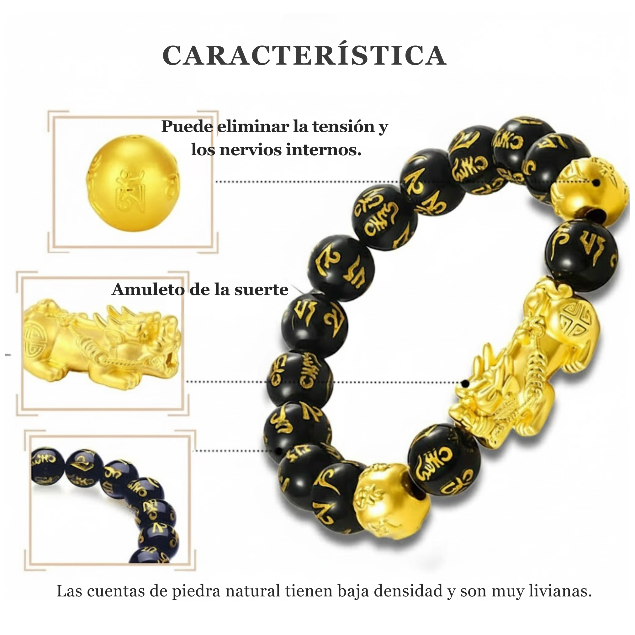 PULSERA FENG SHUI PIXIU DE OBSIDIANA NEGRA – ATRAE RIQUEZA & PROTECCIÓN