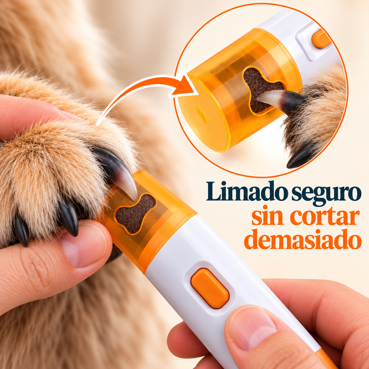 Demostración del limado de una uña de perro con PetPedicure