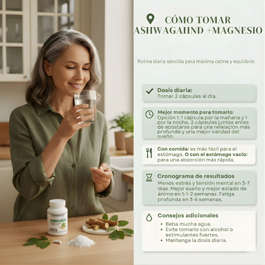 Ashwagandha + Magnesio - Calma tu mente. Fortalece tu cuerpo. Restaura tu equilibrio natural.