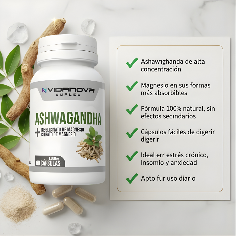 Ashwagandha + Magnesio - Calma tu mente. Fortalece tu cuerpo. Restaura tu equilibrio natural.