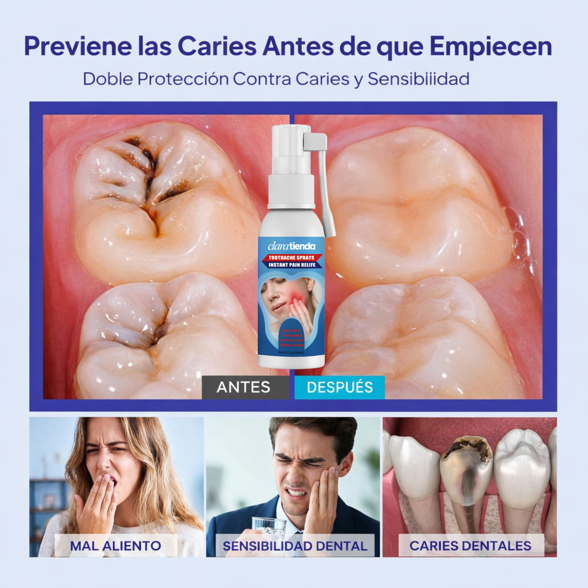 Spray de cuidado bucal — tratamiento inmediato, alivio del dolor dental