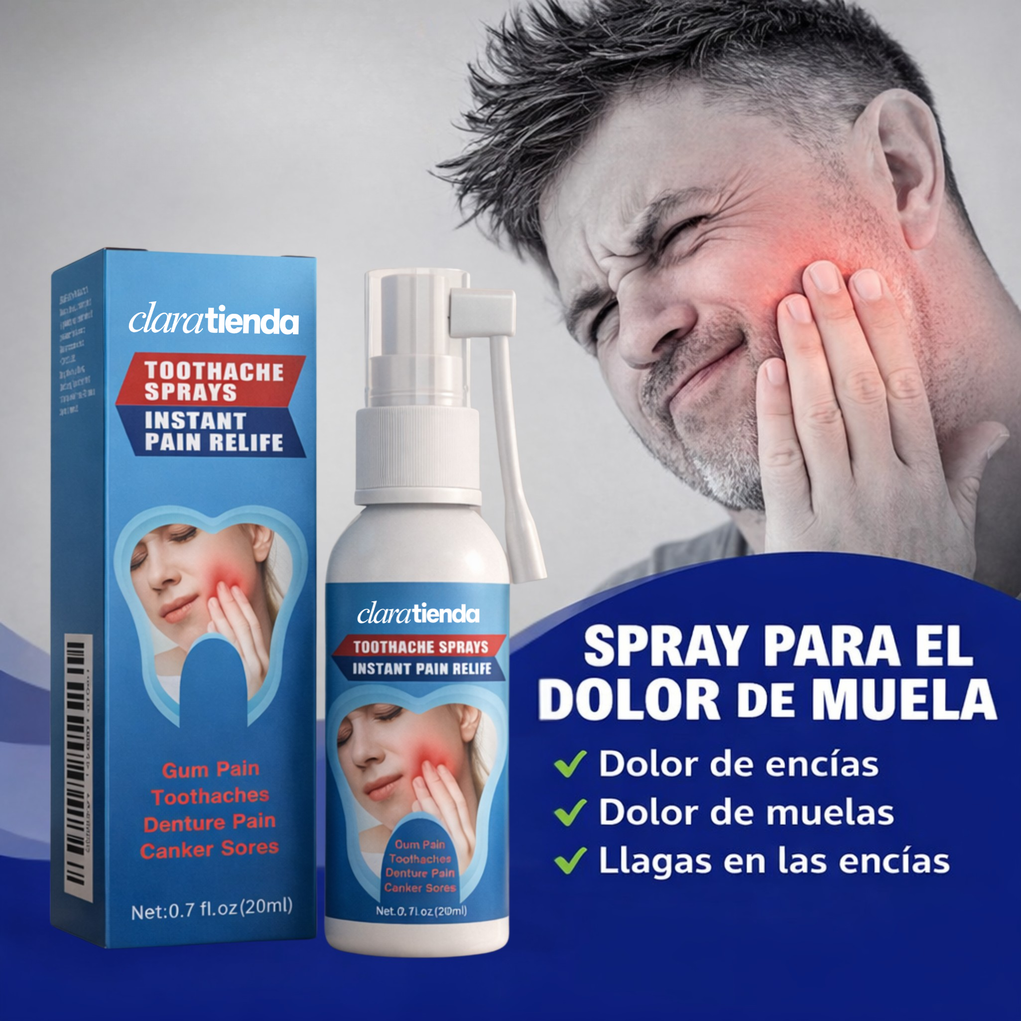 Spray de cuidado bucal — tratamiento inmediato, alivio del dolor dental