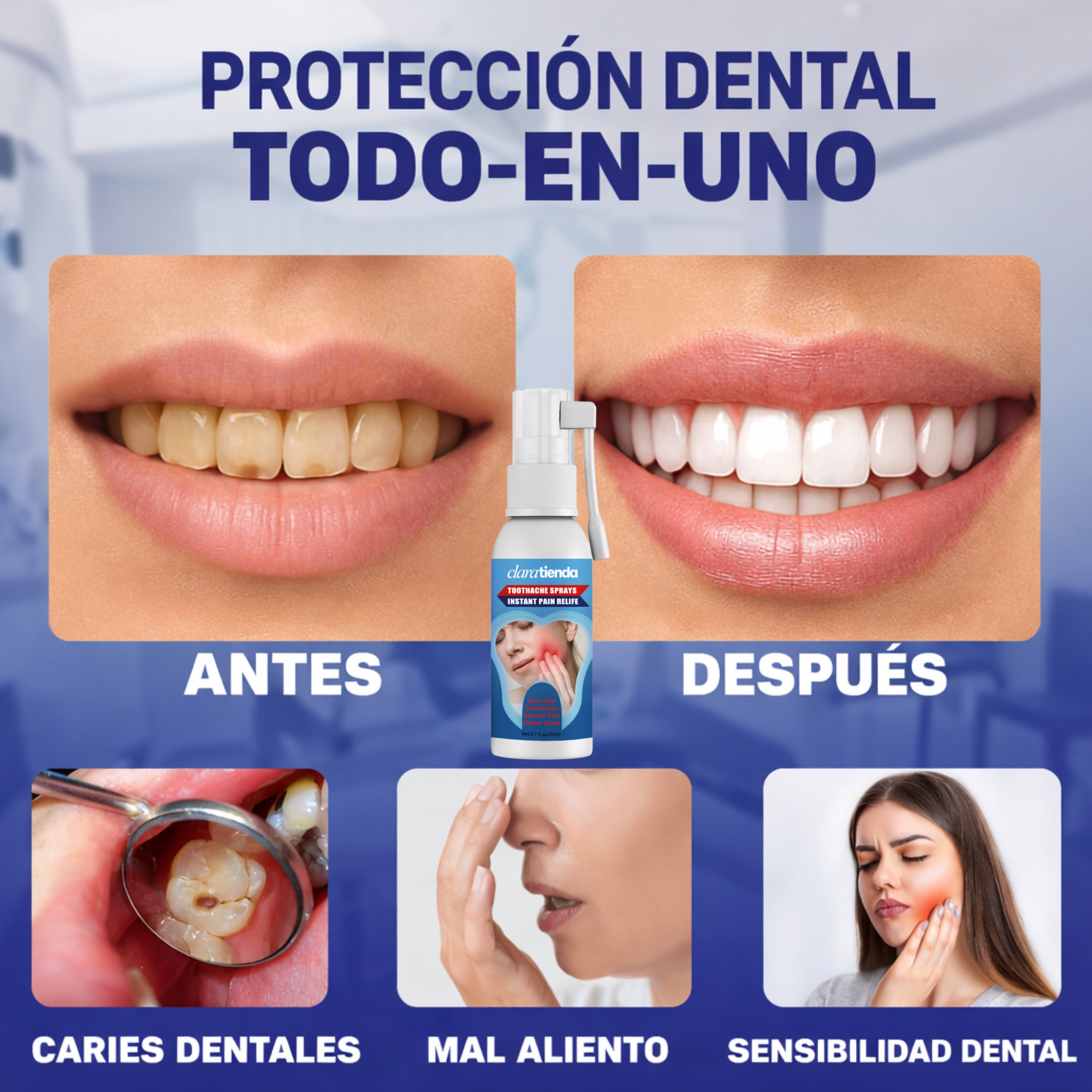 Spray de cuidado bucal — tratamiento inmediato, alivio del dolor dental